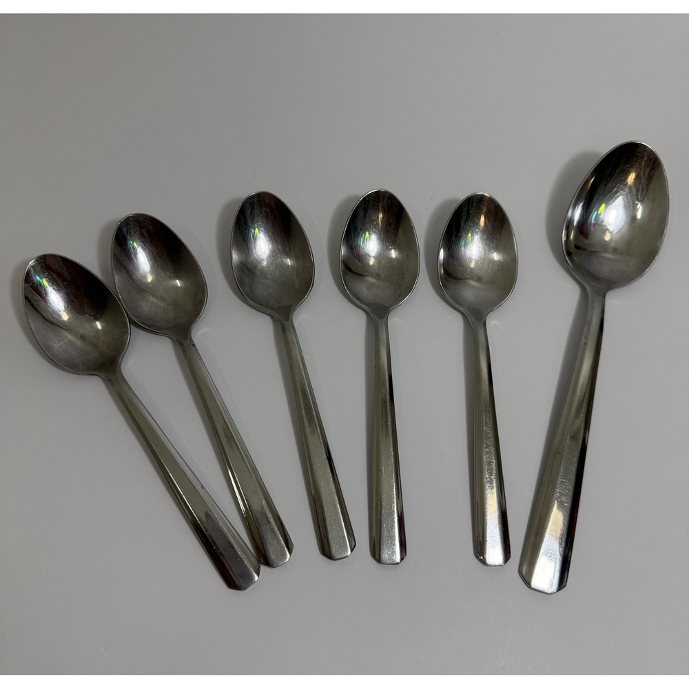 6pc Oneida Vertica Stainless Spoon Lot 5 Dinner Place 7" 1 Serving Tablespoon 9"
